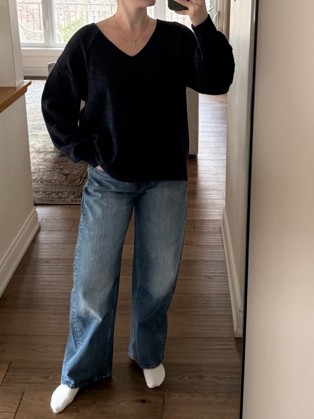 Cozy Navy Blue V-Neck Oversized Sweater